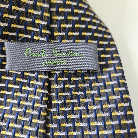 Paul Smith 100% Silk Black, Blue and Yellow Patterned Tie - Picture 7 of 9